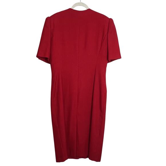 Sasson Womens Red Dress Size 12 Midi Sheath Hidden Buttons Vintage 80s Career - Picture 3 of 7